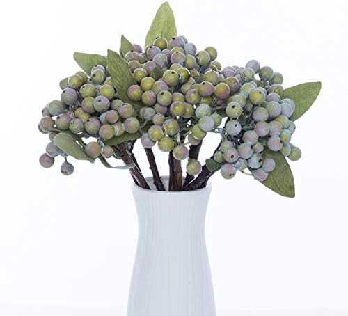 UiiziC Artificial Berry Stem Fake Frost Green Berries with Leaves Plants for Wedding Bouquets Hom... | Amazon (US)