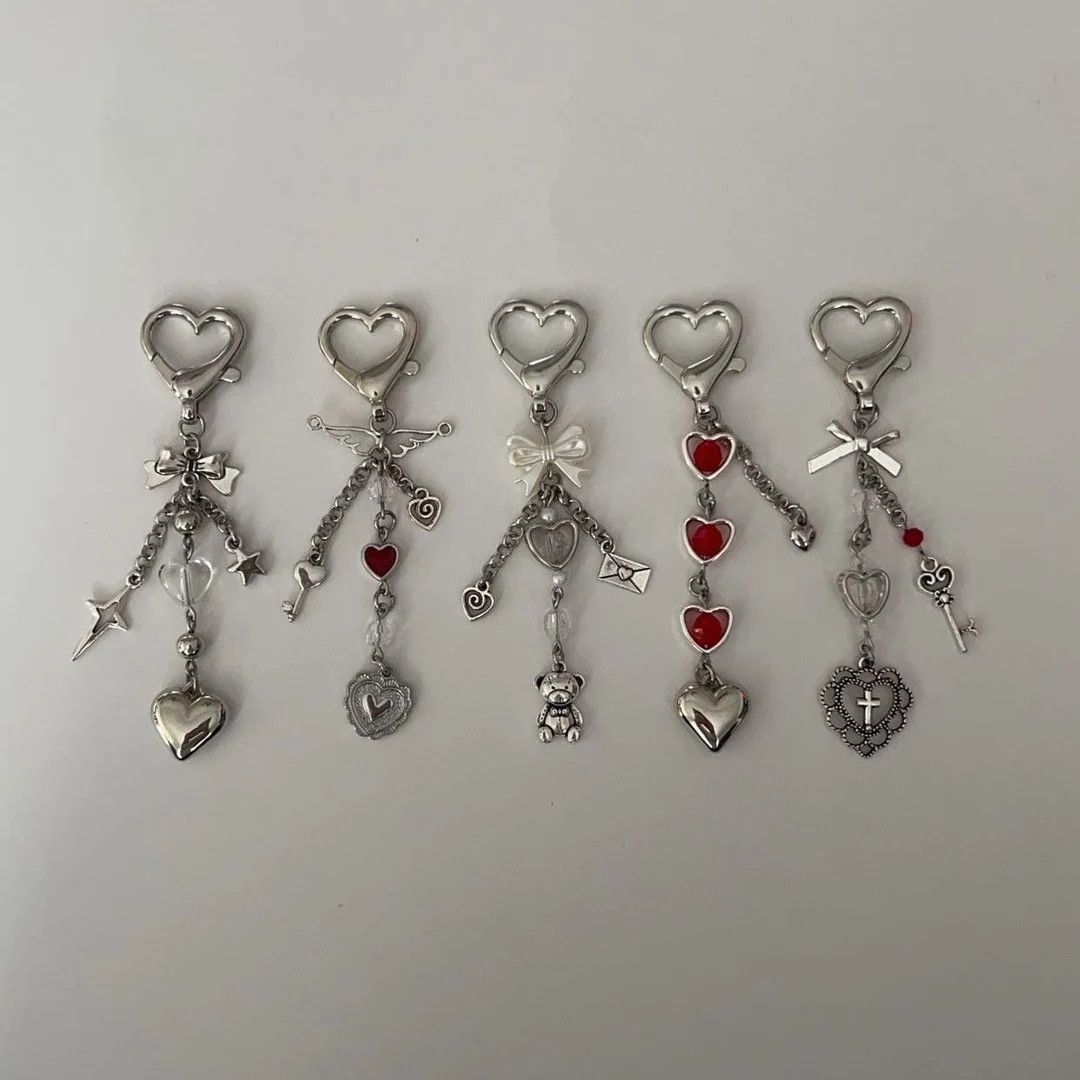 Stainless Steel Coquette Keychain, Silver Love Heart Bow Charm Keychain, Y2K Aesthetic Kawaii Key... | Etsy (US)