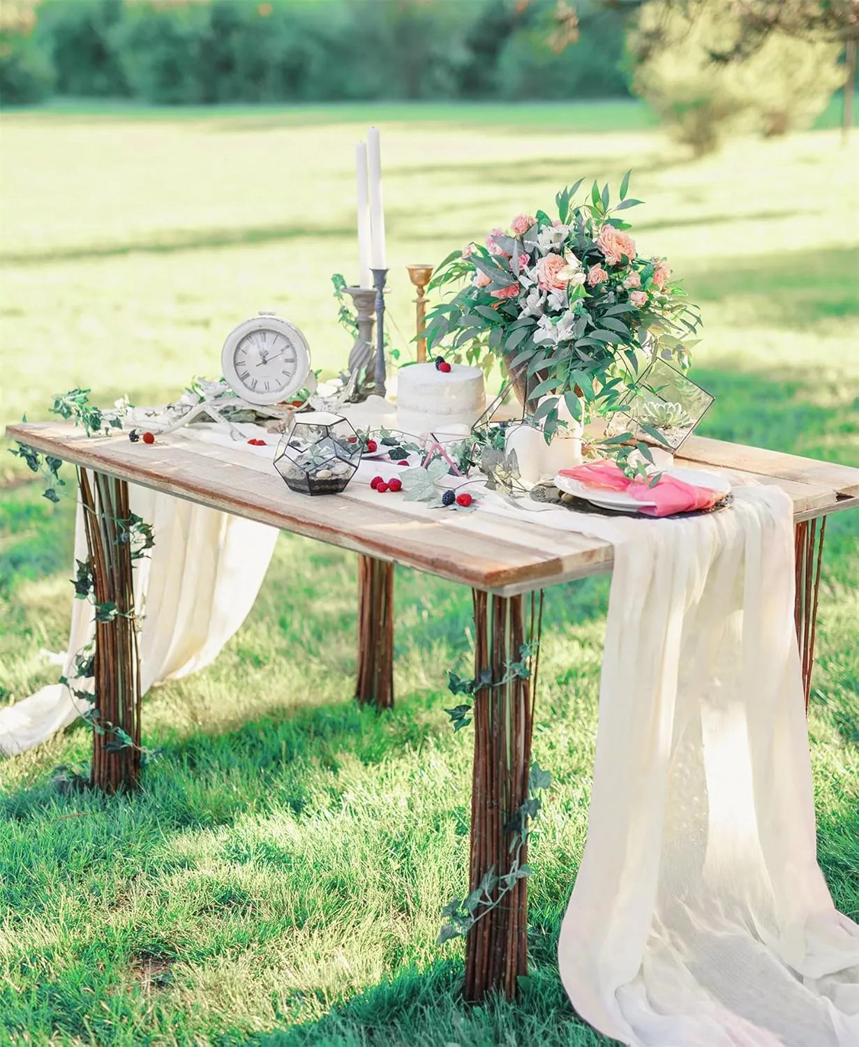 B-Cool Ivory Chiffon Table Runner 27x120 Inches Long Sheer Table Runners for Table Wedding Rustic Boho Bridal Baby Shower Tea Party Decorations | Lowe's