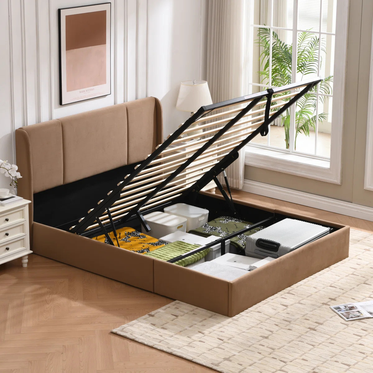 Juanetta Hydraulic Lift Up Storage Wingback Upholstered Platform Bed | Wayfair North America