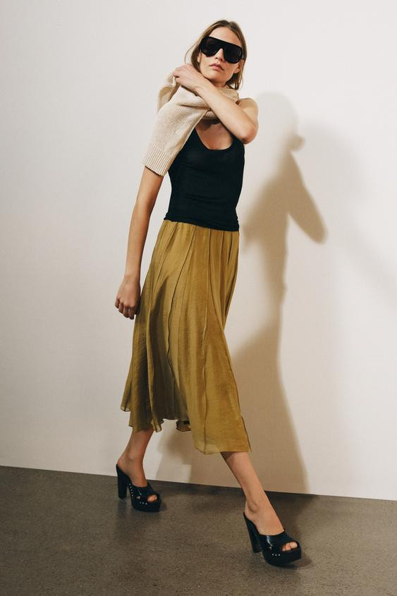 Zara - Flowy Combination Skirt Zw Collection - Oyster-White - S - Woman | Zara US