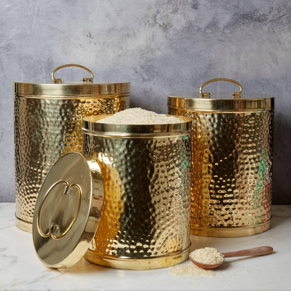 Jumbo Pure Brass Pantry Flour Canister Set of 3 | Amazon (US)