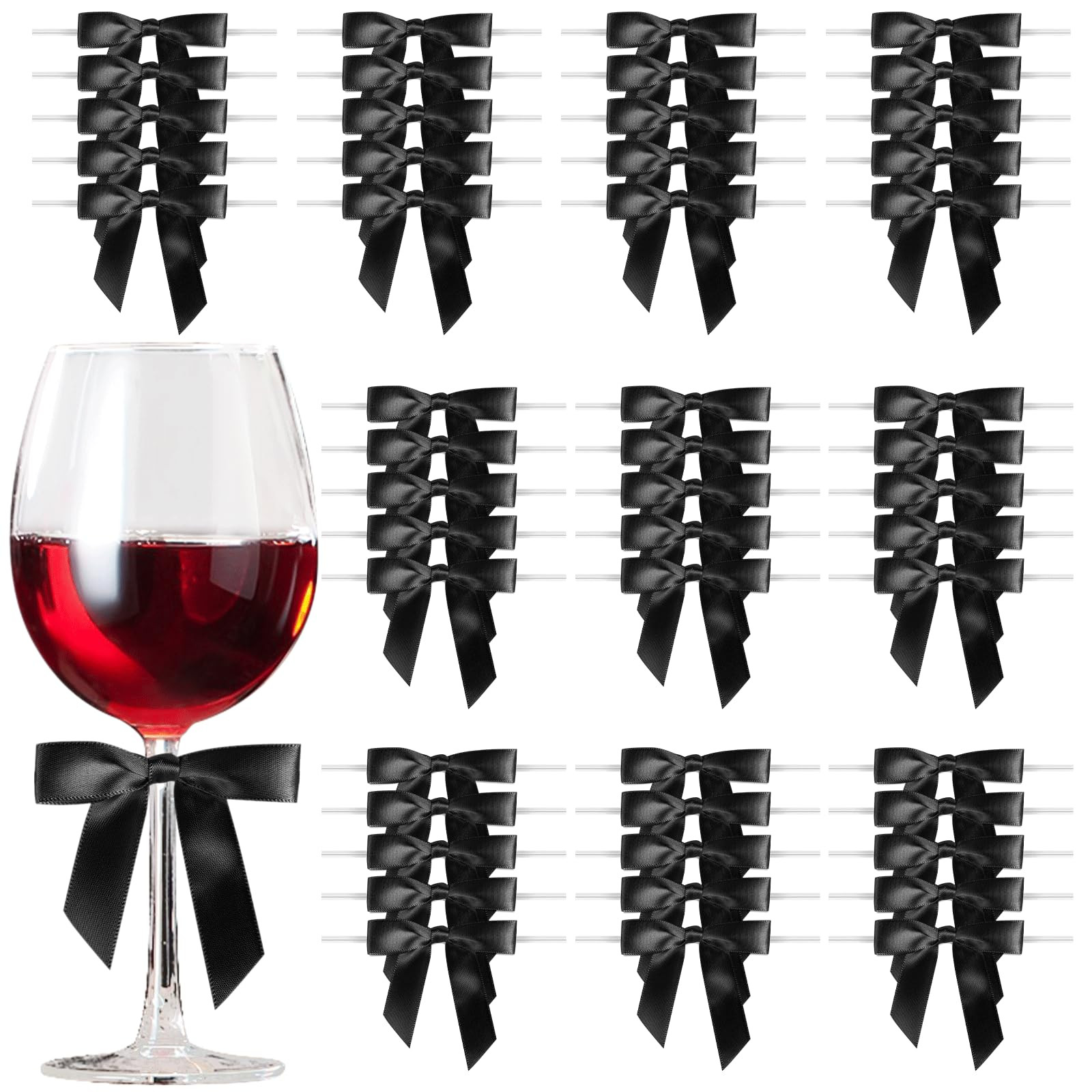Satin Ribbon Black Bow Decor 2.5" Premade Pink Twist Tie Bows for Gift Wrapping Treat Bags Party ... | Amazon (US)