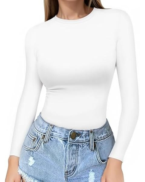 PUMIEY Women's Long Sleeve T Shirts Crew Neck Slim Fit Tops Sexy Basic Tee Smoke Cloud Pro Collec... | Amazon (US)