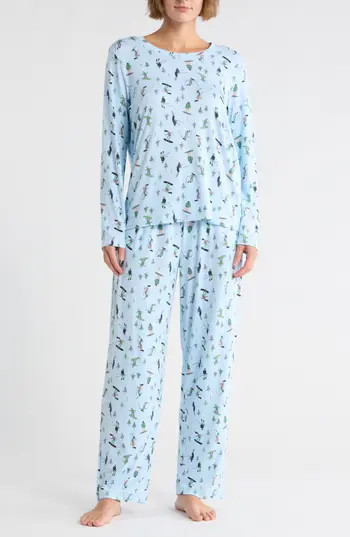 Pillow Talk Matching Family Print Long Pajamas in Blue Ski Days at Nordstrom Rack, Size Medium | Nordstrom Rack