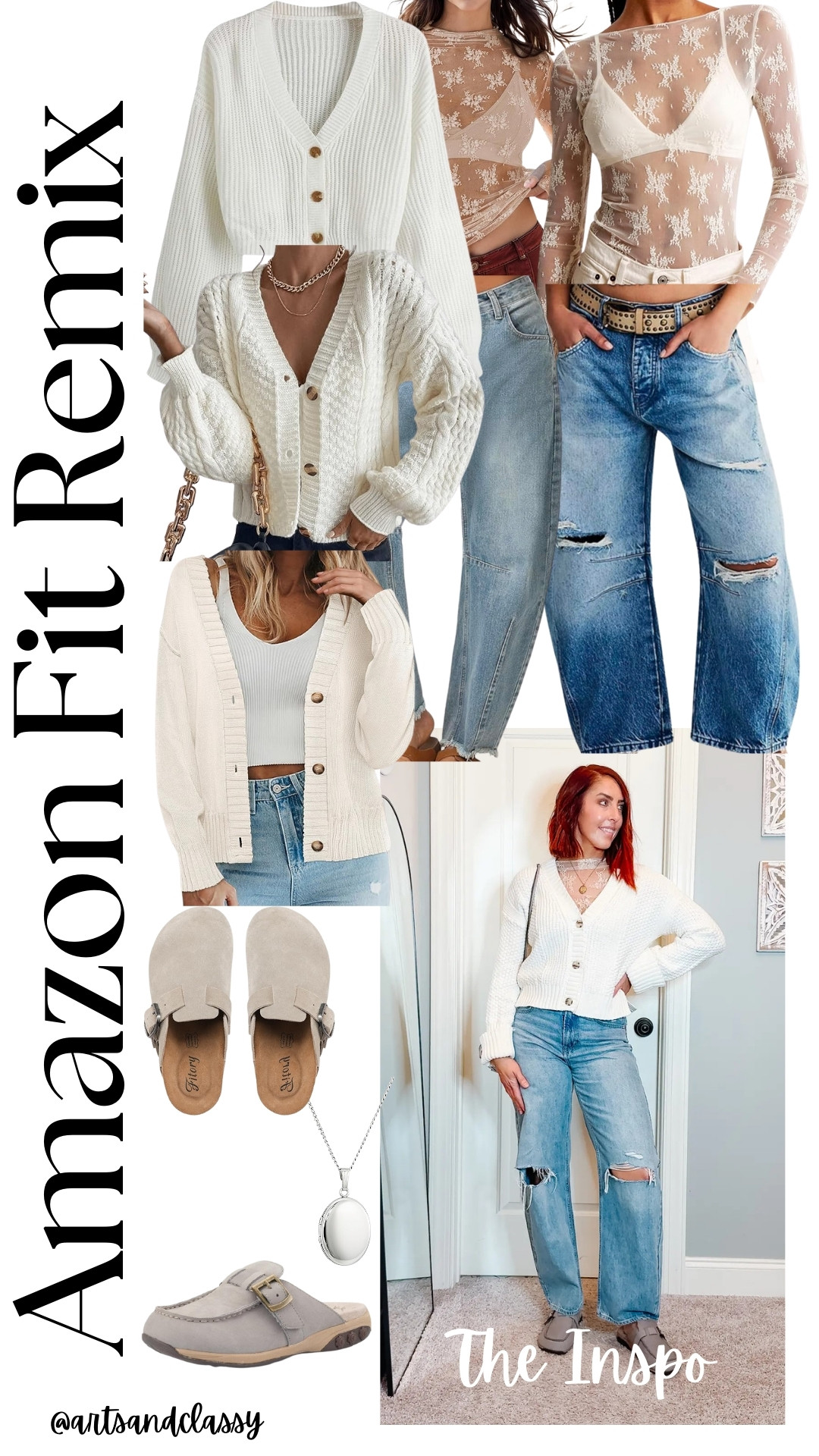 ✨ Cozy meets cute! ✨ This layered fall-to-winter outfit is giving all the snuggly chic vibes. Pairing a delicate lace long sleeve layering top with a cream cropped button-down cardigan sweater for that perfect blend of texture and warmth. Add distressed barrel jeans for an effortlessly cool vibe, a dainty locket for a touch of romance, and finish it all off with cute mules to keep it comfy and stylish. 🧡

Perfect for coffee dates, casual outings, or cozy nights in by the fire. 🍂🔥

Shop this look and more layering essentials on my LTK!

#CozyLayers #BarrelJeans #WinterStyle #FallFashion #TallWomen #LTKSeasonal #ComfyChic 

 #LTKMidsize #LTKStyleTip #LTKShoeCrush