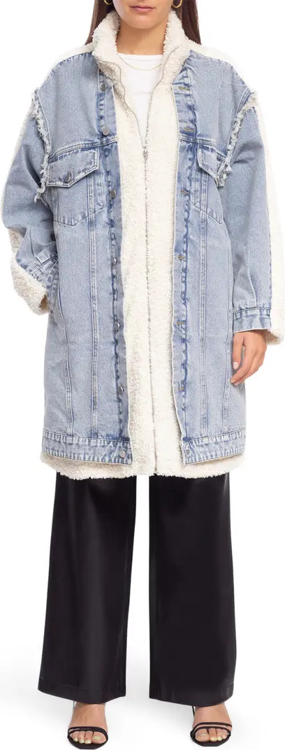Longline Denim & Faux Shearling Trucker Jacket | Nordstrom