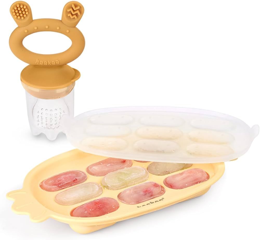 Haakaa Baby Fruit Food Feeder & Silicone Nibble Tray Combo - Breastmilk Popsicle Mold for Baby Co... | Amazon (US)