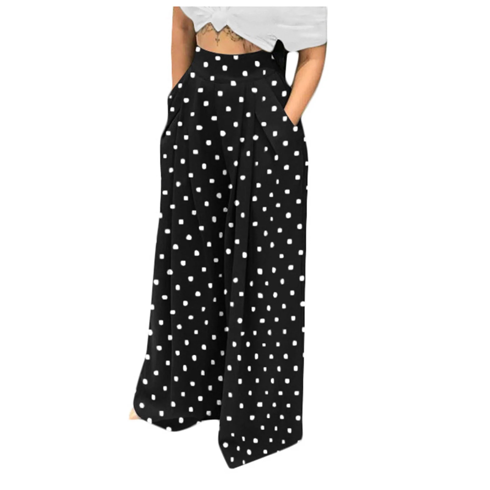 safuny Women's Wide Leg Loose Pants Girls Relaxed Polka Dot Trousers Trendy Teen High Rise Casual... | Walmart (US)