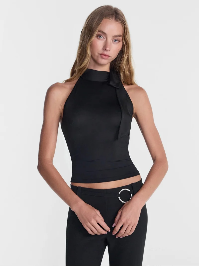 No Boundaries Tie Neck Halter Top, Women's XXS-XXL | Walmart (US)
