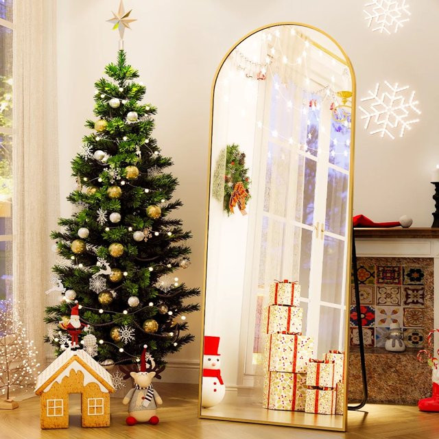 BEAUTYPEAK Arched Full Length Floor Mirror 64"x21.1" Full Body Standing Mirror,Gold - Walmart.com | Walmart (US)