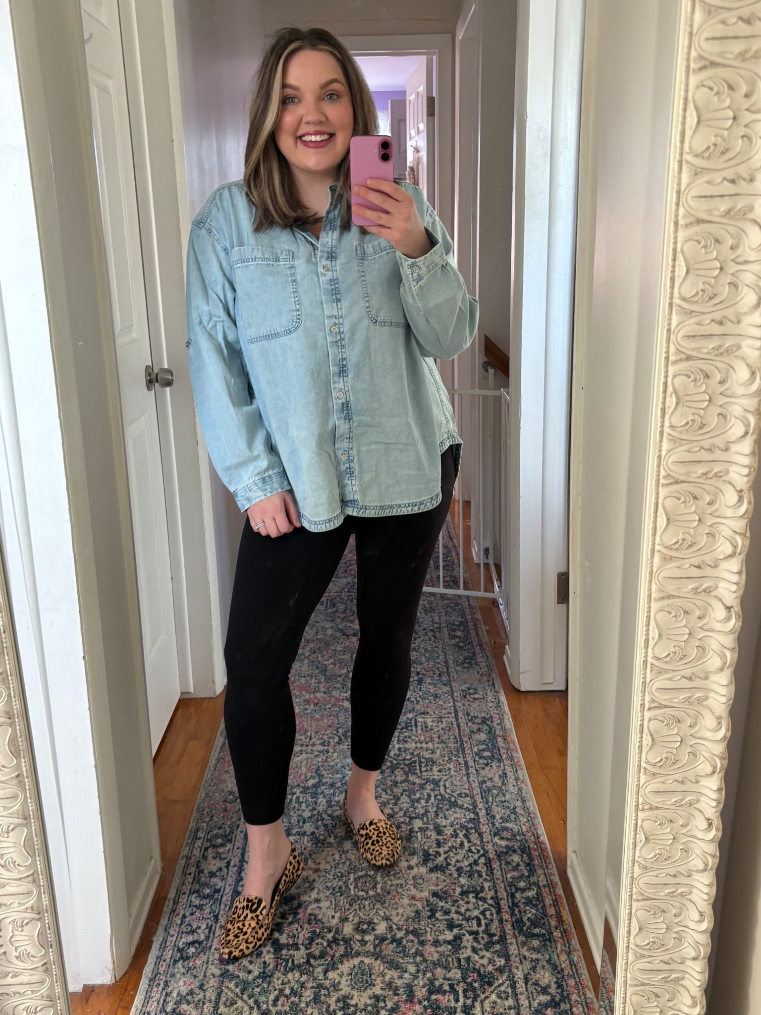 Love this oversized denim button up.  The buttons are functional, so it makes nursing super easy. These are also my favorite leggings of all time. 

Top - medium 
Leggings- medium 



#LTKSaleAlert #LTKootd #LTKMidsize