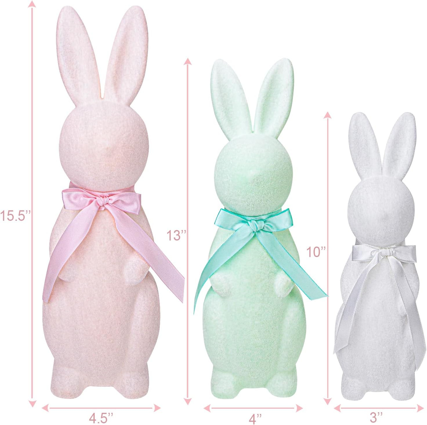 Easter Decorations - 3 Pack Pastel Flocked Bow-Tied Bunny Set (10", 13", 16") - Spring Table Cent... | Amazon (US)