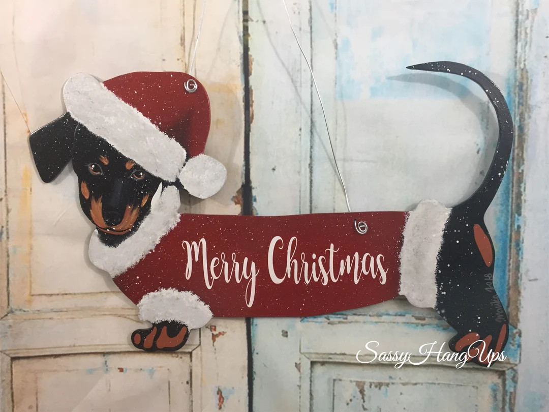 Dachshund Door Hanger, Christmas Door Hanger, Christmas Gift, Christmas Wreath, Christmas Decor, ... | Etsy (US)