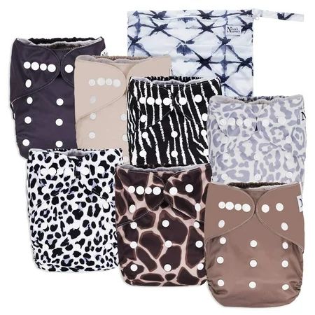 Savanna Baby Cloth Pocket Diapers 7 Pack, 7 Bamboo Inserts, 1 Wet Bag by Nora's Nursery | Walmart (US)