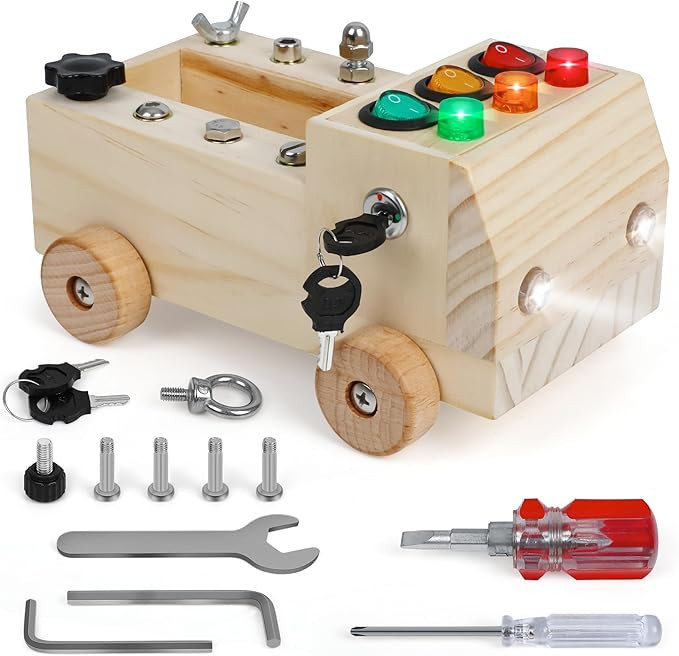 Wooden Truck Montessori Busy Board for Toddlers, Fine Preschool Motor Skills Learning Toy Tool Se... | Amazon (US)