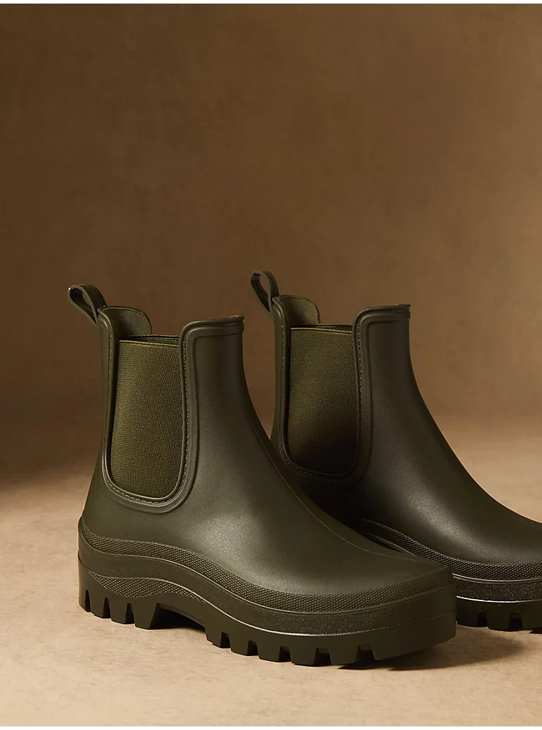 Khaki Matte Chunky Ankle Wellington Boots | George