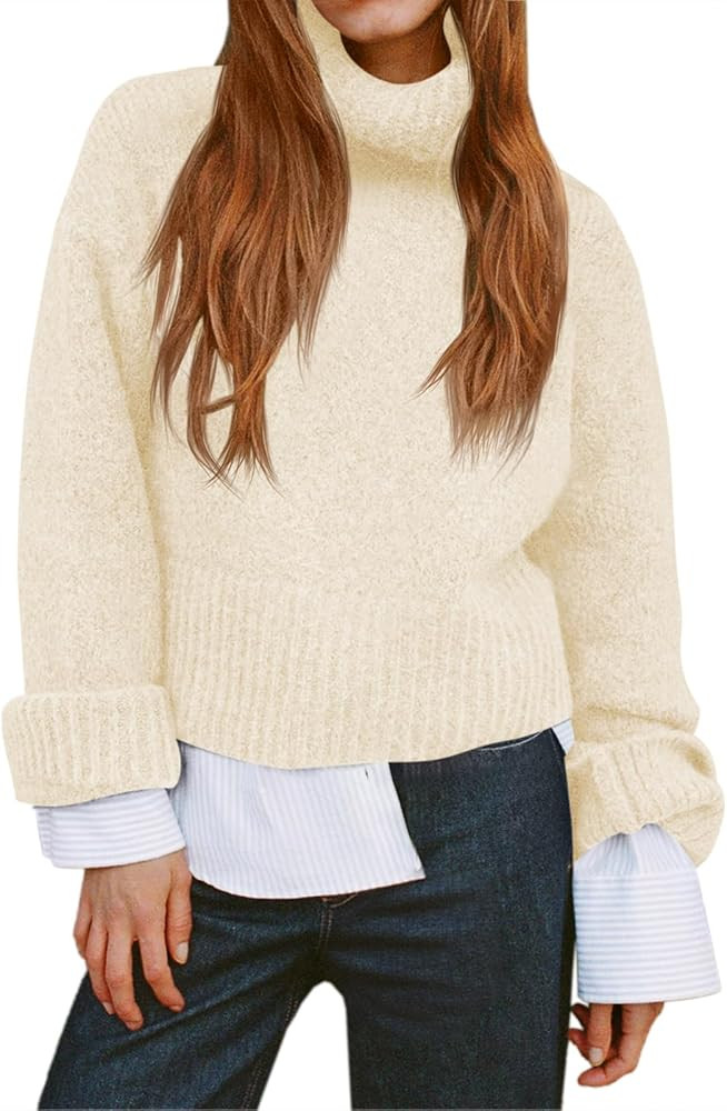 Saodimallsu Womens Turtleneck Fuzzy Sweaters Long Sleeve Chunky Knit Casual Loose Warm Fall Winte... | Amazon (US)