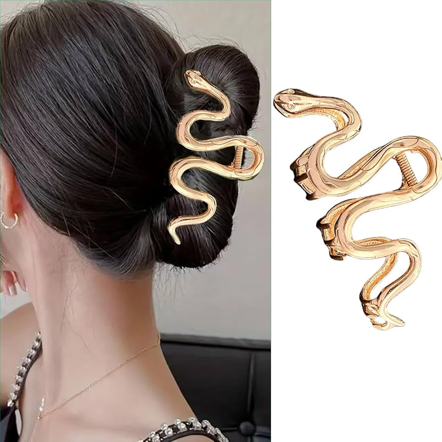 Large Snake Metal Hair Claw Clips - 4.3 Inch Non-Slip Threaded Gold Barrettes for Thick, Shiny Ha... | Amazon (US)