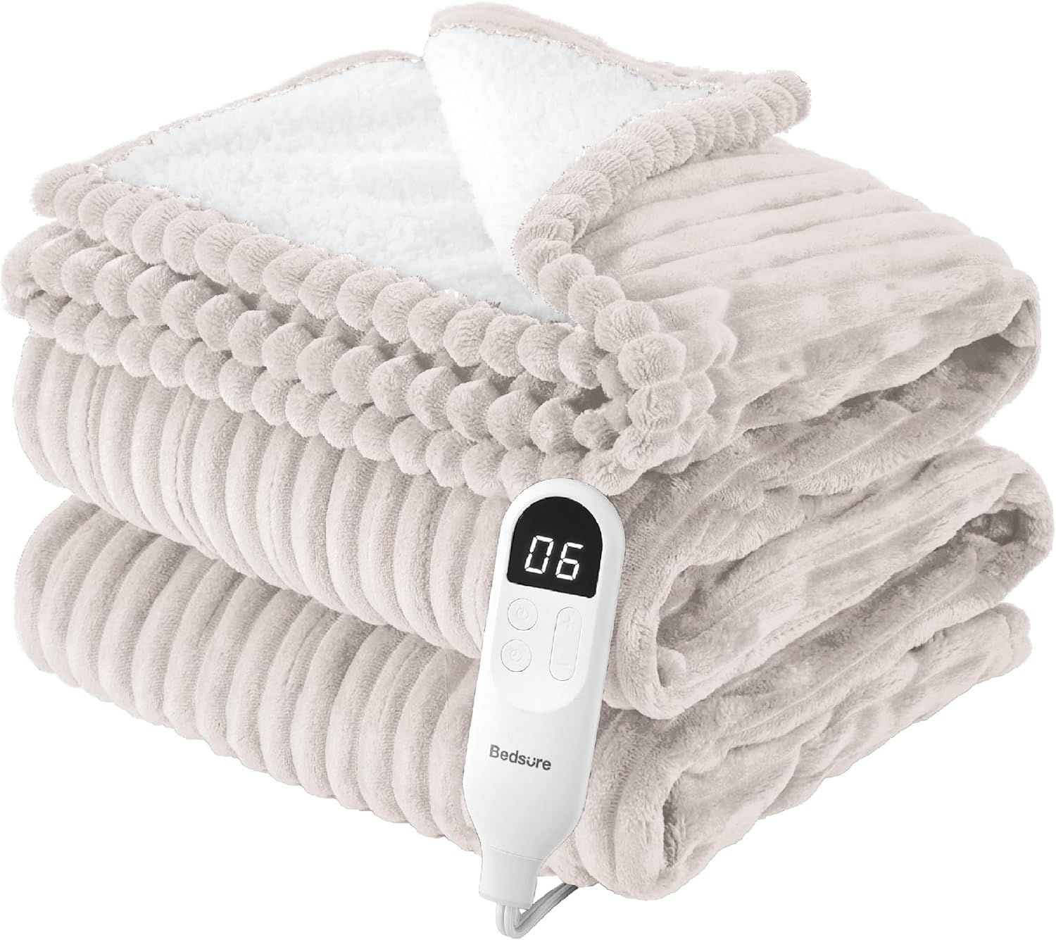 Bedsure Heated Blanket Electric Twin - Soft Ribbed Flannel, Fast Heating Electric Blanket with 6 ... | Amazon (US)