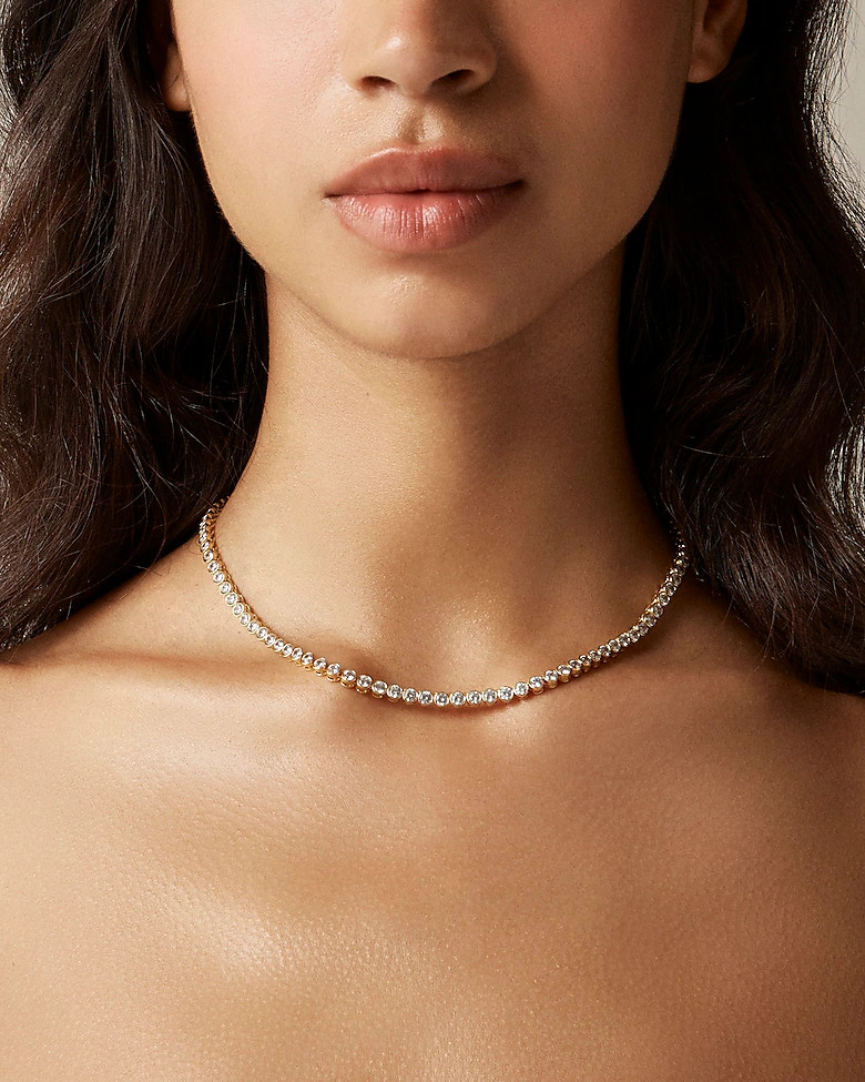 Round cubic zirconia bezel-set tennis necklace | J. Crew US