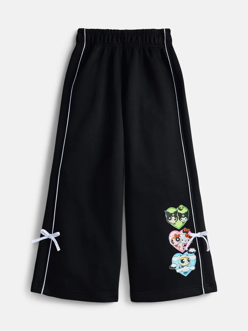 The Powerpuff Girls x Hello Kitty and Friends Girl\u2019s Heart Trio Fleece Wide Leg Sweatpants, ... | Walmart (US)