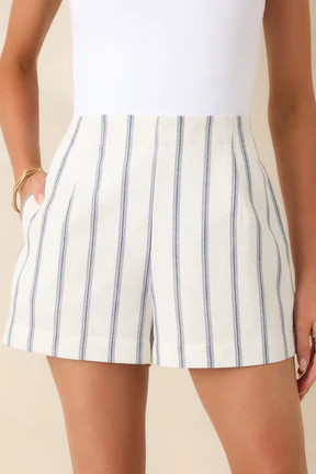 Tell Me About It White & Navy Stripe High Waisted Shorts | Red Dress