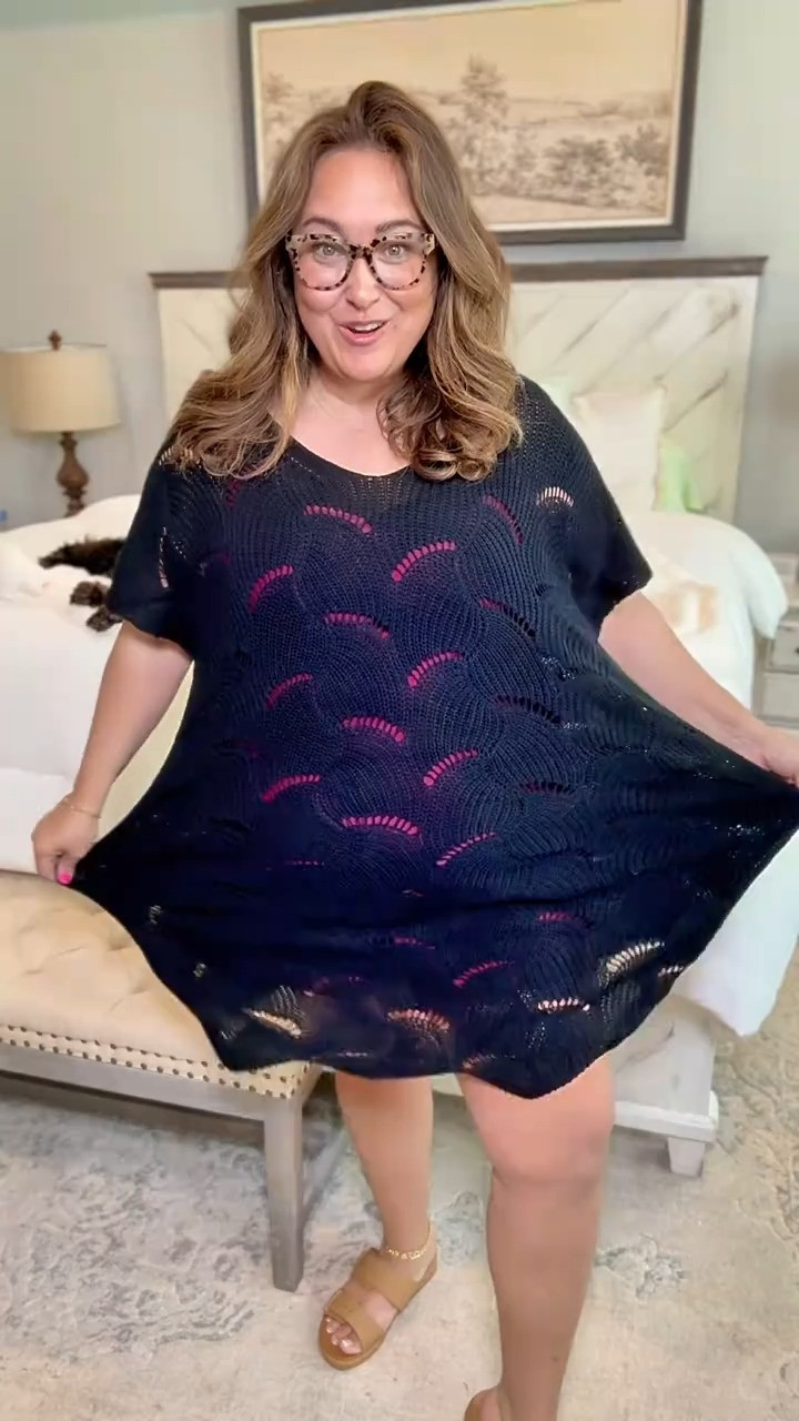BloomChic Mid to Plus Size Open Knit Swim Cover Up, beach, pool swim dress cover up knitted style for spring and summer 

 #LTKootd #LTKPlusSize #LTKSwim