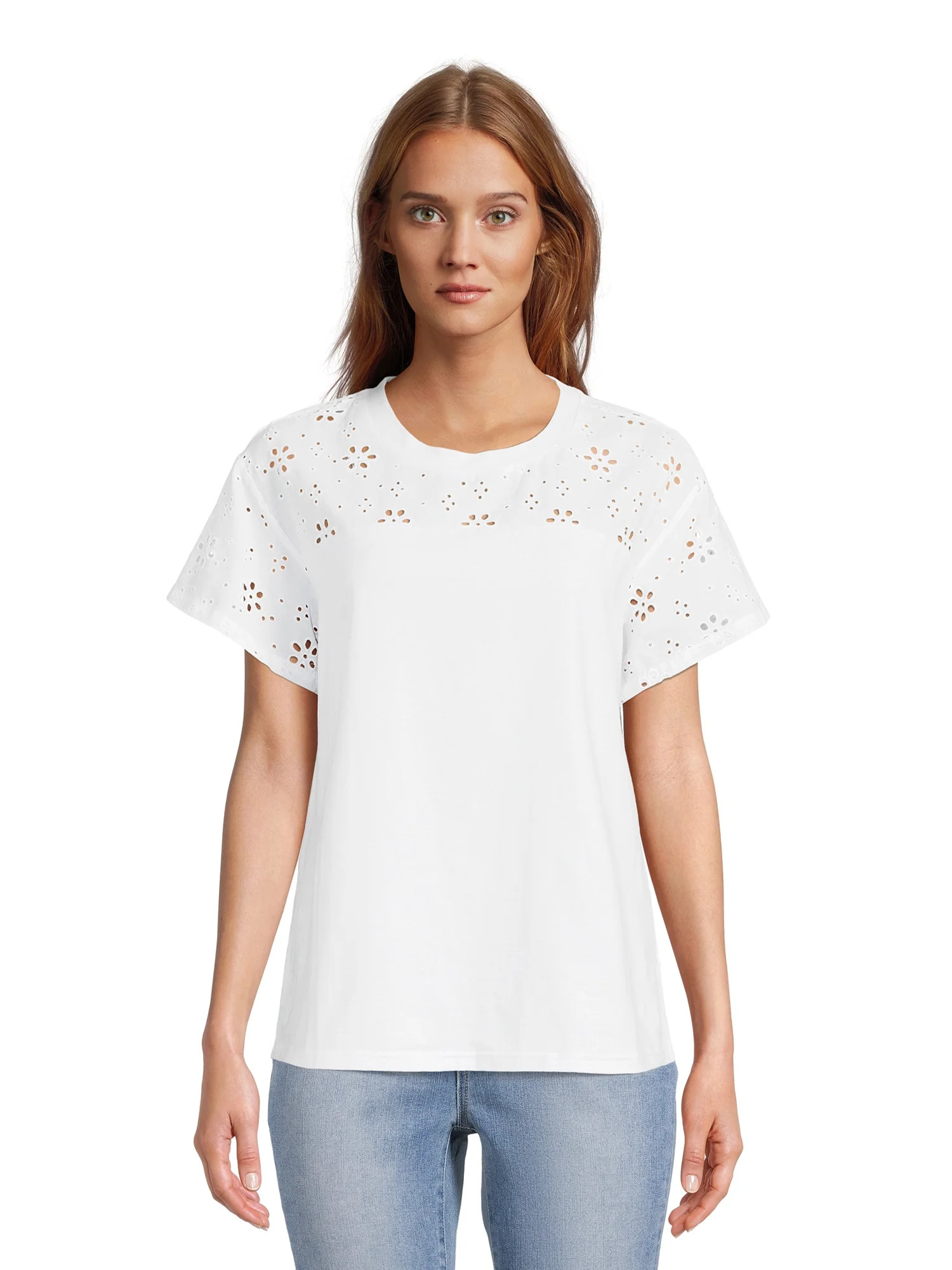 Time and Tru Women's Eyelet Yoke Top | Walmart (US)