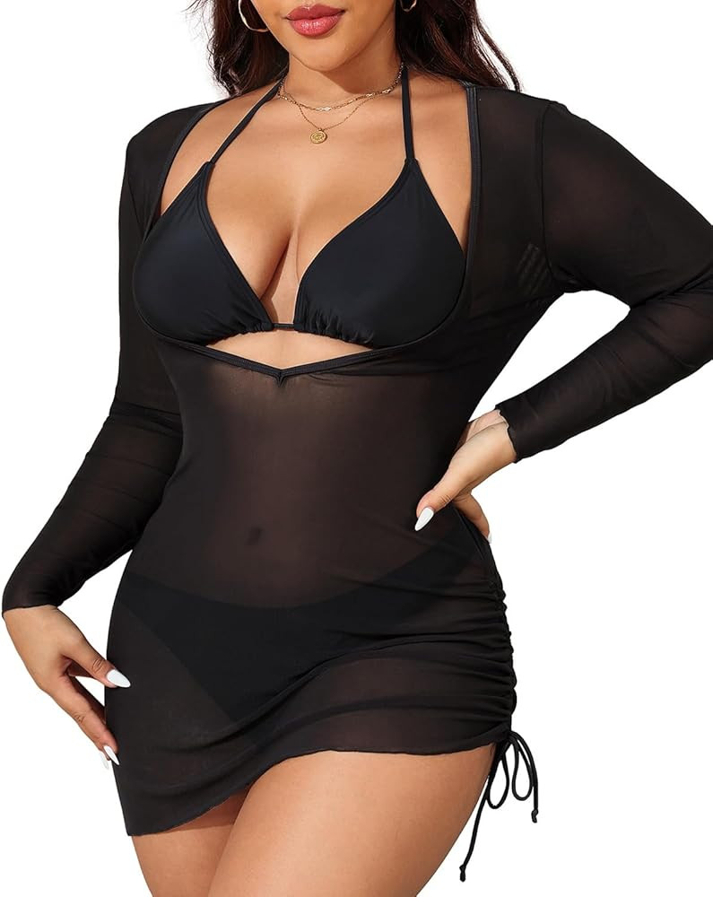 Aqua Eve Plus Size 3 Piece Bikini Set Women Swimsuits with Cover Up Bathing Suit | Amazon (US)