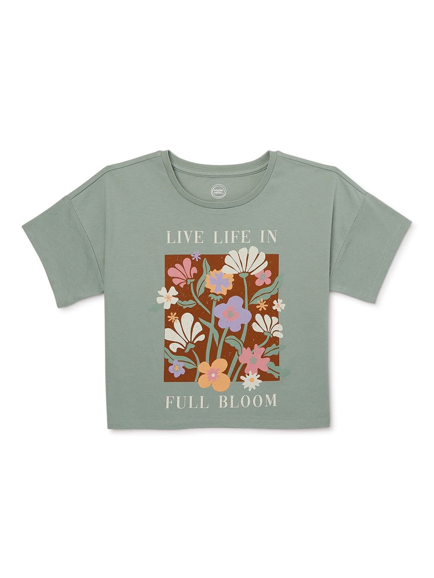 Wonder Nation Girls Live Life In Full Bloom, Crew Neck, Short Sleeve, Graphic T-Shirt, Sizes 4-18... | Walmart (US)