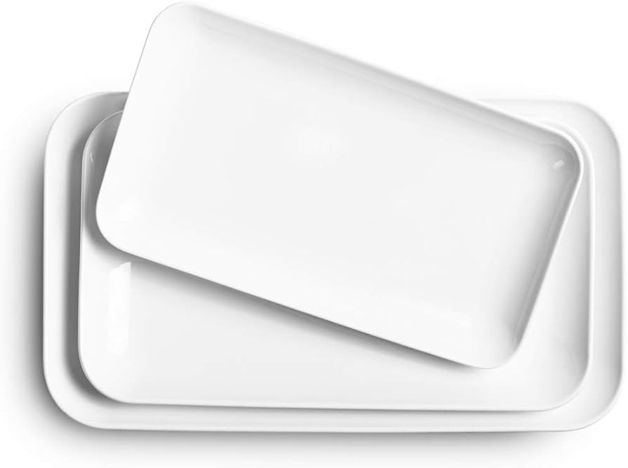 DELLING Large Serving Platter Set 16/14/12inch Large Serving Tray - Rectangular White Serving Tra... | Amazon (US)