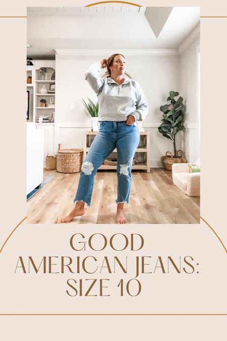 Good American jeans, good American denim (size 10/30), amazon sweatshirt. 

#LTKcurves #LTKFind