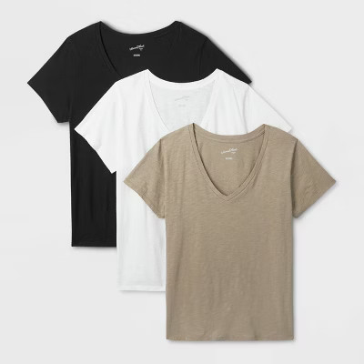 Women's 3pk Fitted Short Sleeve V-Neck T-Shirt - Universal Thread™ White/Black/Brown 3X | Target