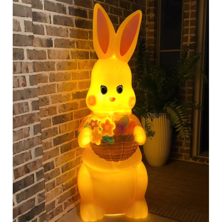 Lighted Blow Mold Easter Bunny 36" Figurine - Pre-Lit White Rabbit with Egg Basket - Vintage Styl... | Walmart (US)