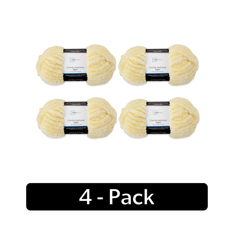 Mainstays Chunky Chenille Yarn, 31.7 yd, Lemonade, 100% Polyester, Super Bulky, Pack of 4 | Walmart (US)