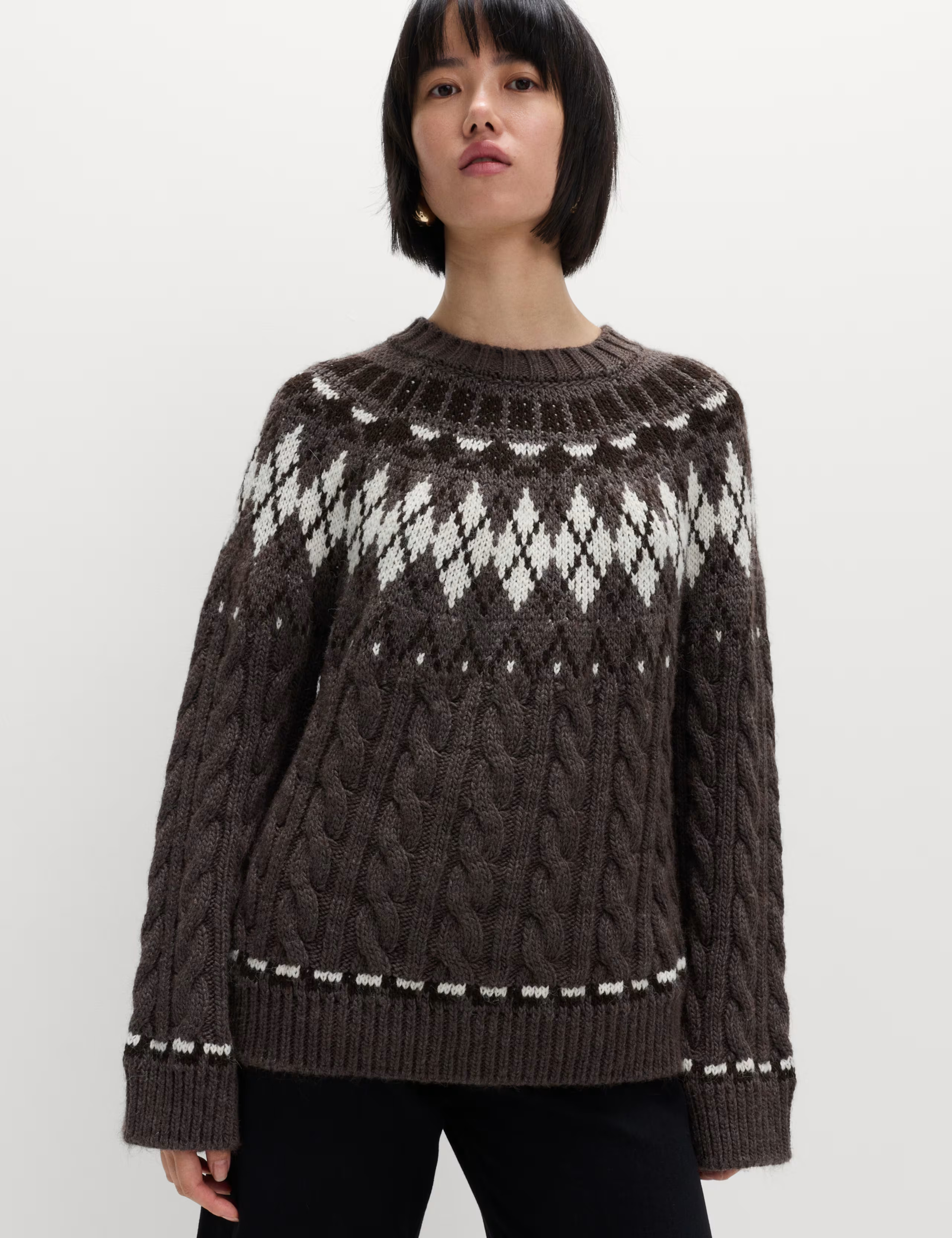 Cable Knit Fair Isle Crew Neck Jumper | Marks & Spencer (UK)