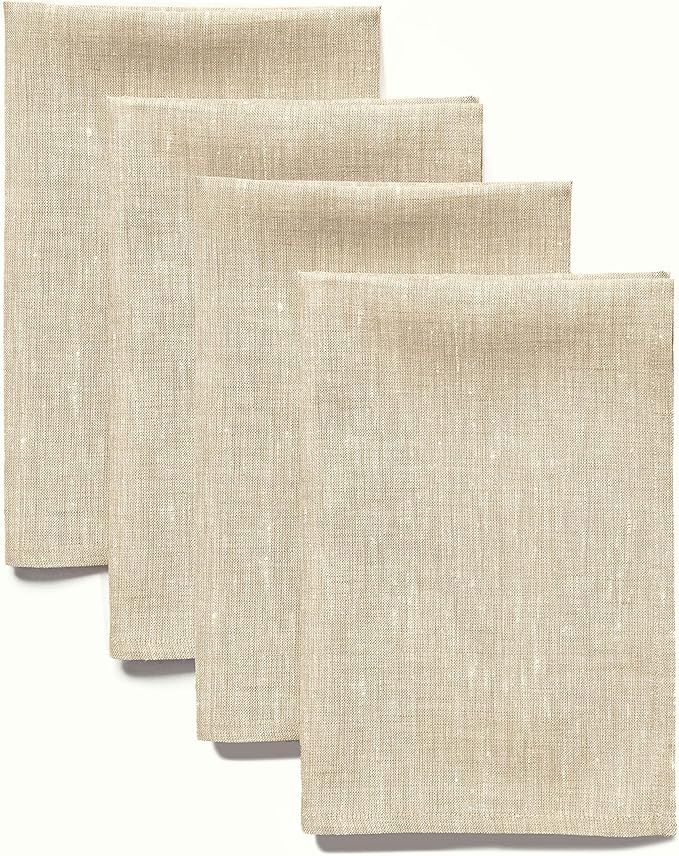 Solino Home Linen Dinner Napkins – 20 x 20 Inch, Set of 4 Champagne Beige, Athena 100% Pure Lin... | Amazon (US)