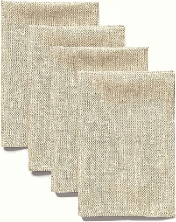 Solino Home Linen Dinner Napkins – 20 x 20 Inch, Set of 4 Champagne Beige, Athena 100% Pure Lin... | Amazon (US)