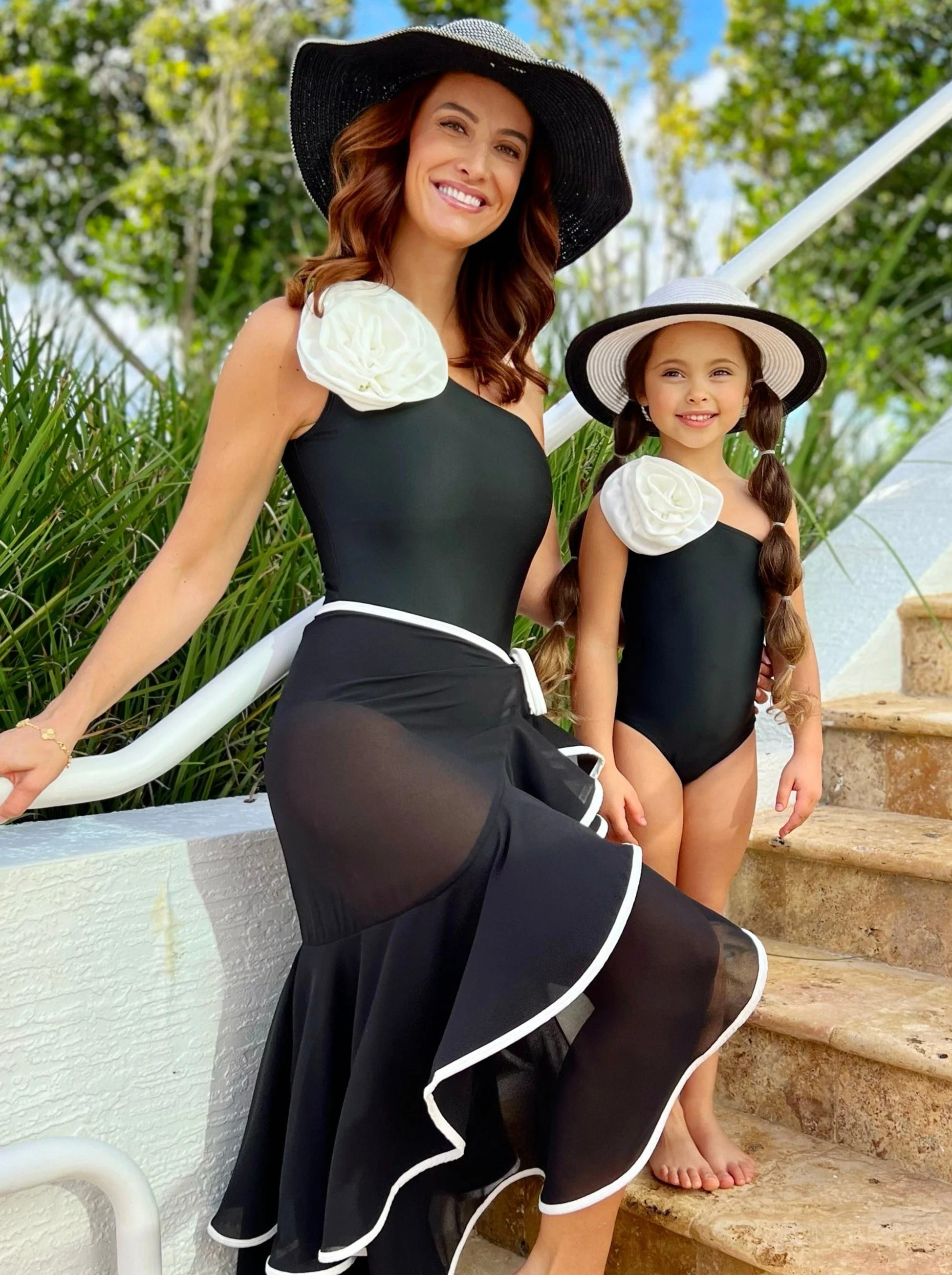 Mommy and Me White Rose One Shoulder One Piece Swimsuit | Mia Belle Girls