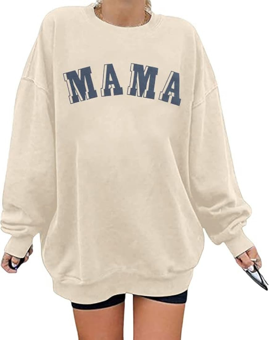 BANGELY Oversized Mama Sweatshirt Women Mom Life Letter Print Pullover Top Casual Crewneck Long s... | Amazon (US)