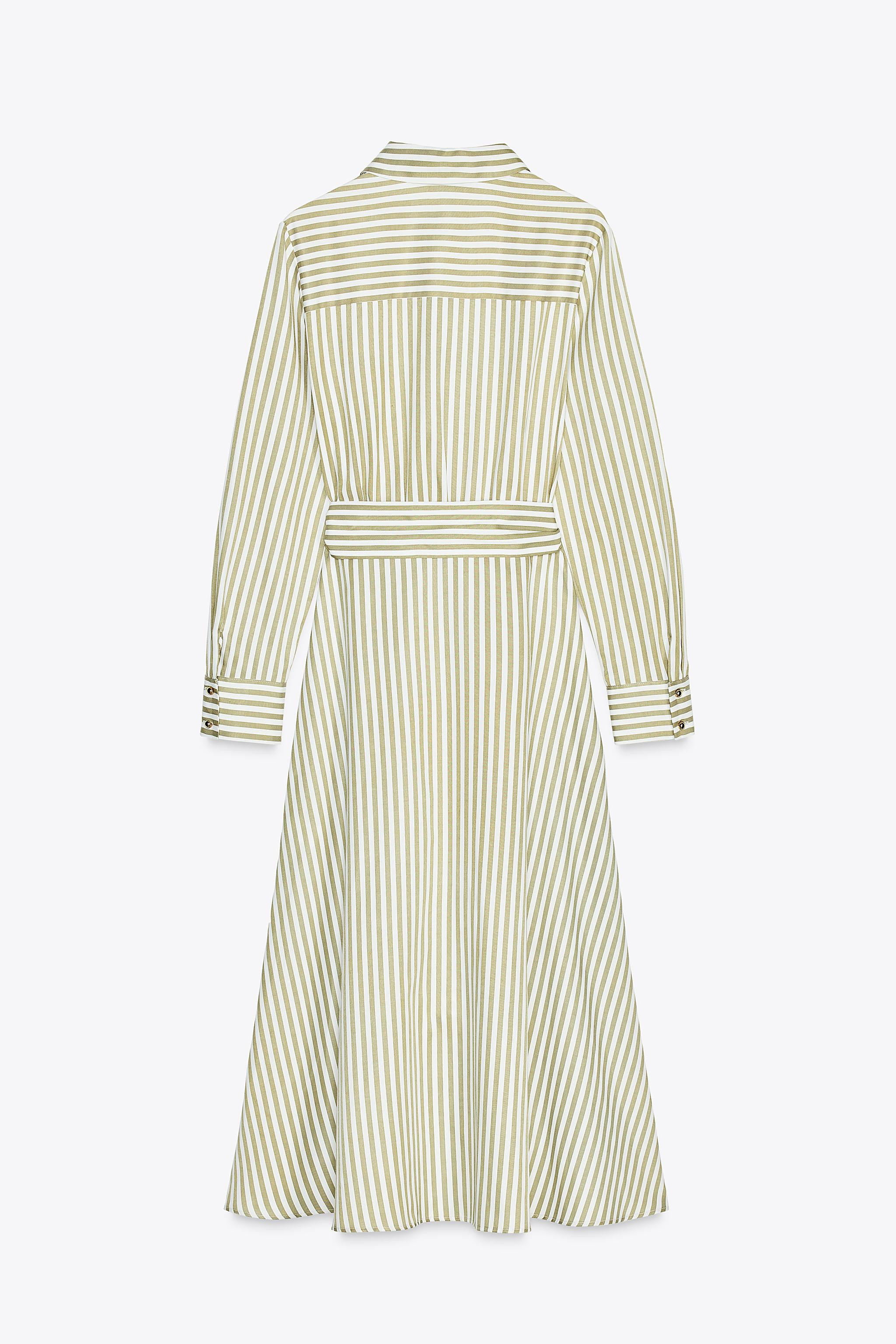STRIPED MIDI DRESS WITH BELT | Zara UK