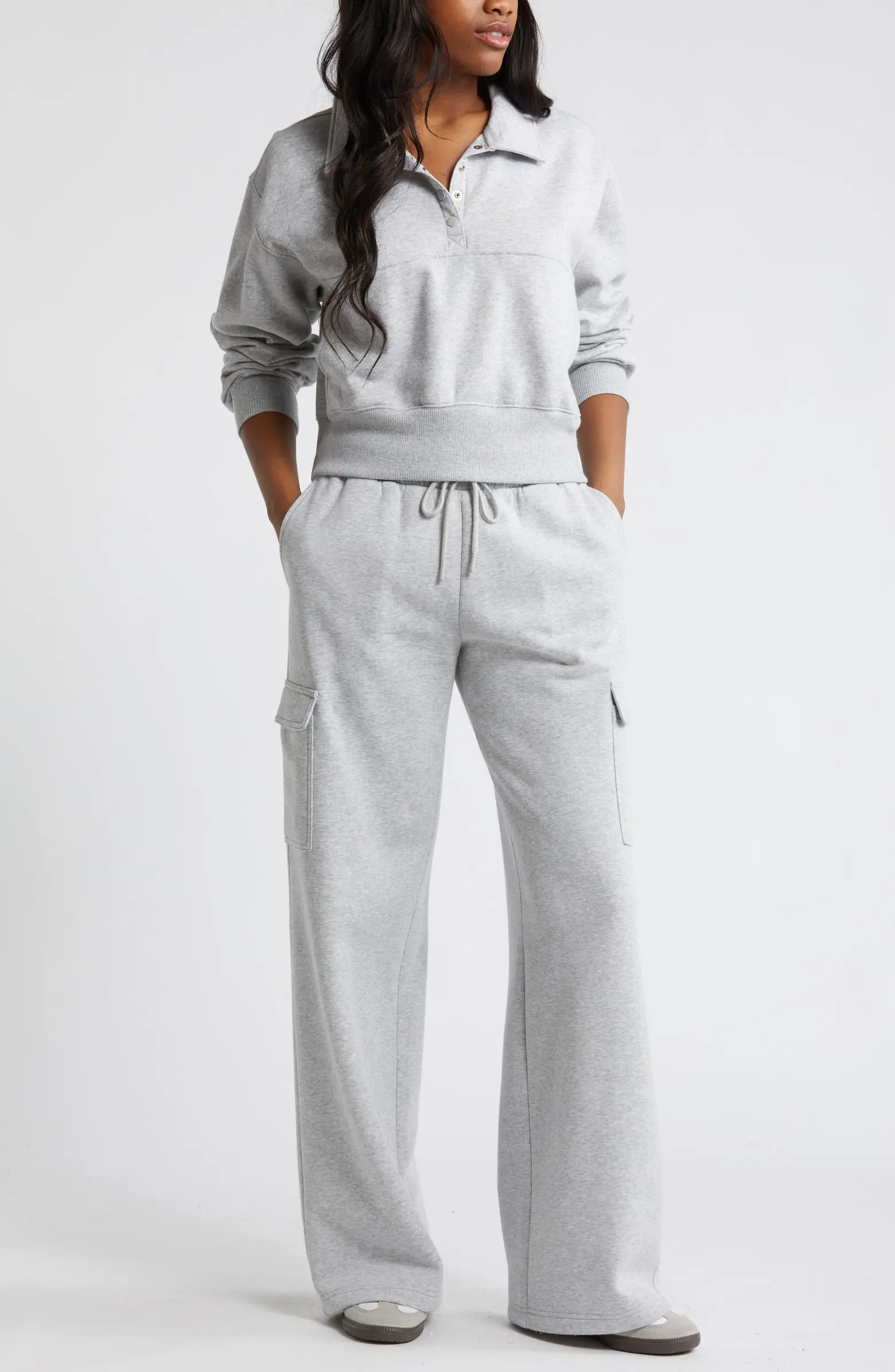 BP. Elastic Waist Wide Leg Fleece Cargo Pants | Nordstrom | Nordstrom