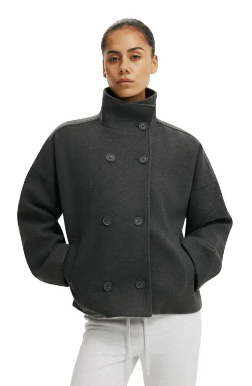 Cottonon Women's Funnel Neck Coat in Charcoal at Nordstrom, Size Xx-Small/x-Small | Nordstrom