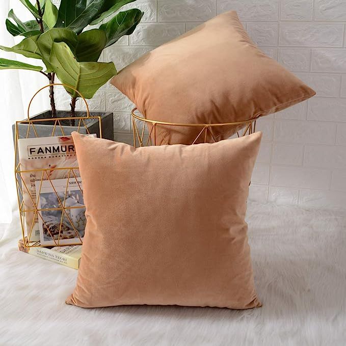 MERNETTE Pack of 2, Velvet Soft Decorative Square Throw Pillow Cover Cushion Covers Pillow case, ... | Amazon (US)