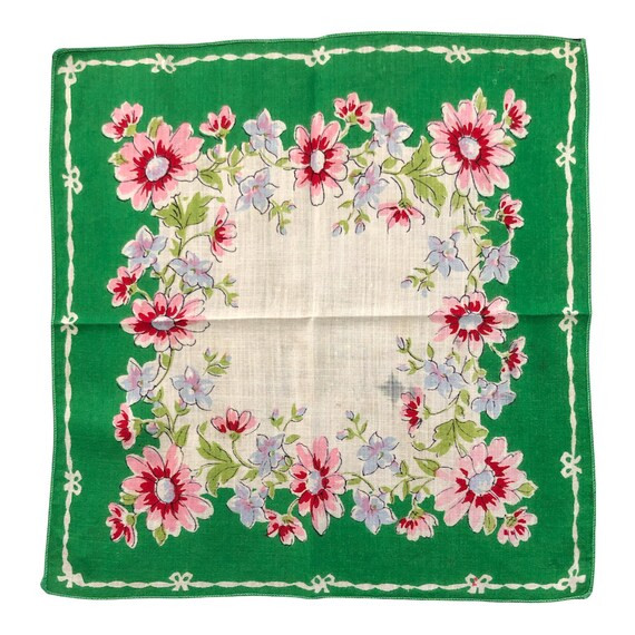 Vintage Handkerchief Hanky Green With Pink Flowers | Etsy | Etsy (US)