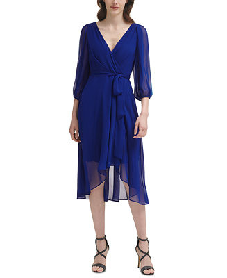 DKNY Balloon-Sleeve Faux-Wrap Dress & Reviews - Dresses - Women - Macy's | Macys (US)