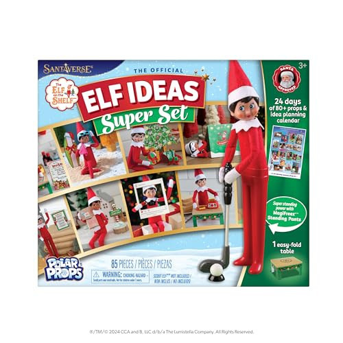 The Elf on the Shelf 24-Day Super Set Official The Elf on the Shelf Ideas for 24 Days of Elf Magic - 80+ Props, MagiFreez Standing Pants and Calendar - for Ages 3 Years and Up Scout Elf Not Included | Amazon (US)