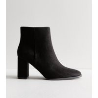 Women's Black Faux Suede Almond Toe Block Heel Ankle Boots Vegan New Look | New Look (UK)