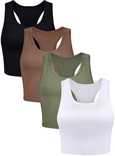 Amazon.com: Boao 4 Pieces Basic Crop Tank Tops Sleeveless Racerback Crop Top for Women(Black, Whi... | Amazon (US)